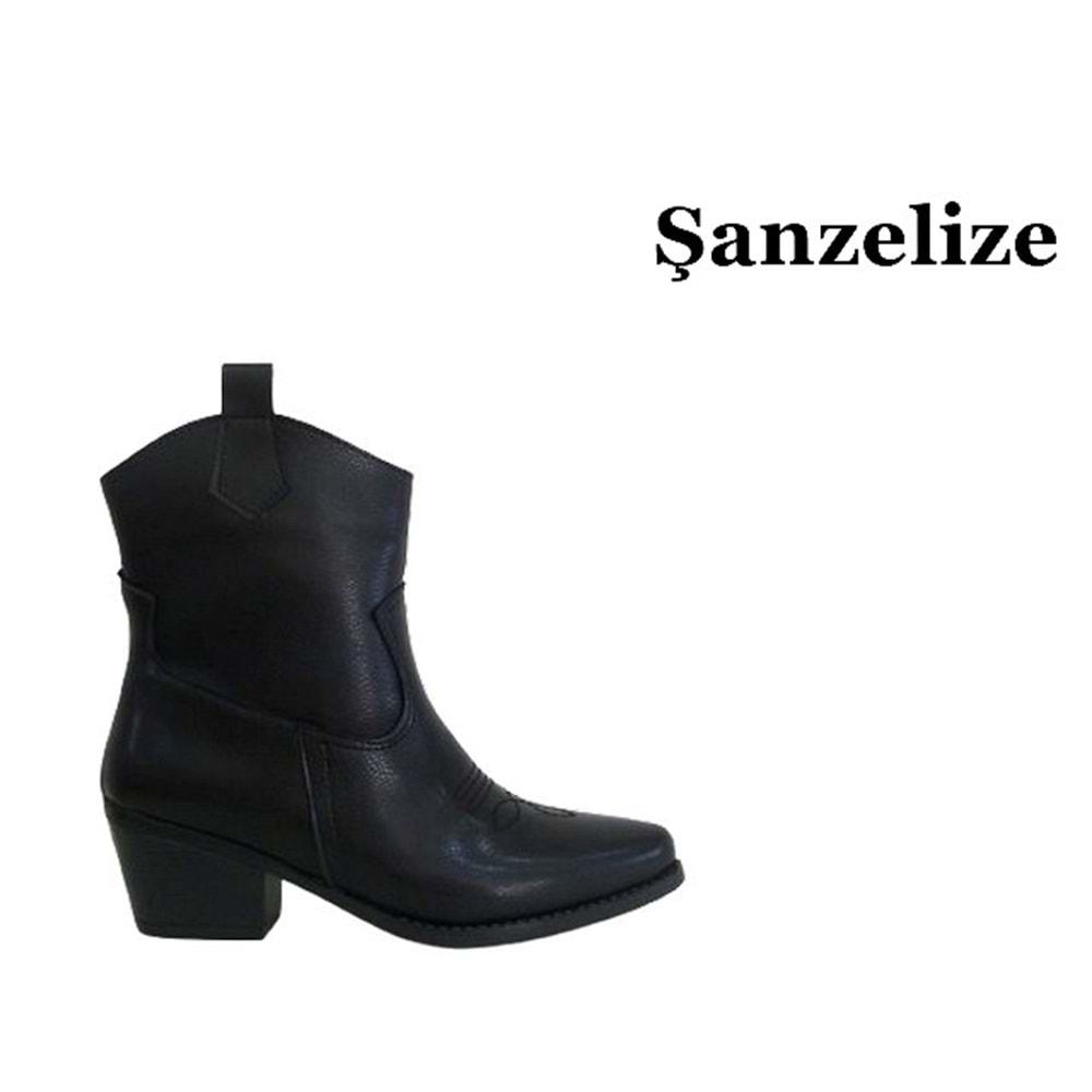 Z- ŞANZELİZE ÇİZME KISA - K-151 - WESTERN - CİLT-SİYAH