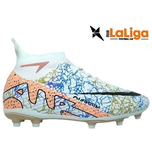 M- AIR LALİGA KRAMPON - 600 - ÇORAPLI - BEYAZ-SOMON-DESENLİ