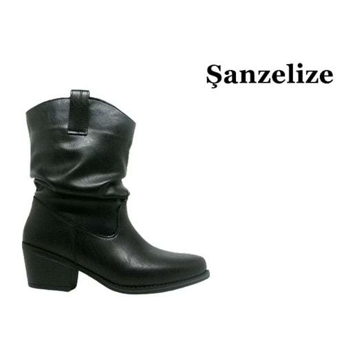 Z- ŞANZELİZE ÇİZME KISA - K-152 - KÖRÜKLÜ - CİLT-SİYAH