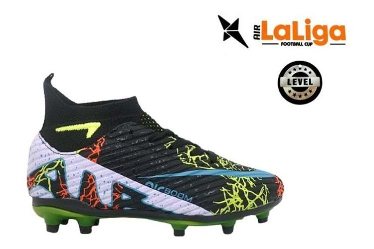 F- AIR LALİGA KRAMPON - 600 - ÇORAPLI - SİYAH-SARI-DESENLİ