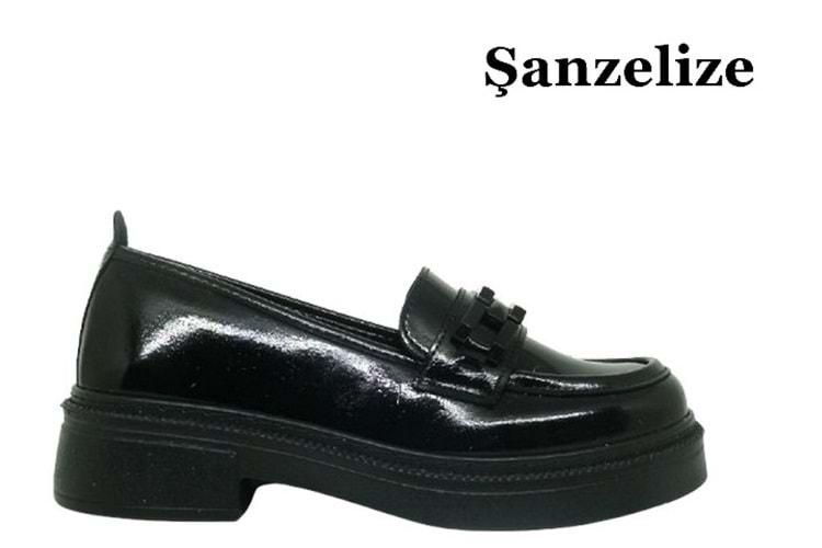 Z- ŞANZELİZE AYAKKABI - K-25 - SİYAH-KIRIŞIK-SİYAH-TOKA