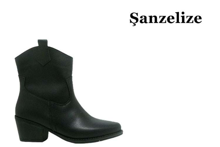 Z- ŞANZELİZE ÇİZME KISA - K-151 - WESTERN - CİLT-SİYAH
