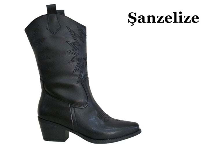 Z- ŞANZELİZE ÇİZME UZUN - K-150 - WESTERN - CİLT-SİYAH