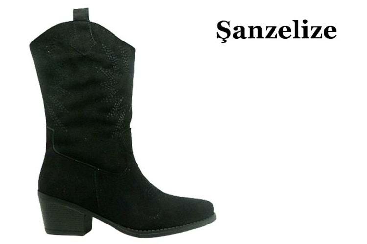 Z- ŞANZELİZE ÇİZME UZUN - K-150 - WESTERN - SÜET-SİYAH